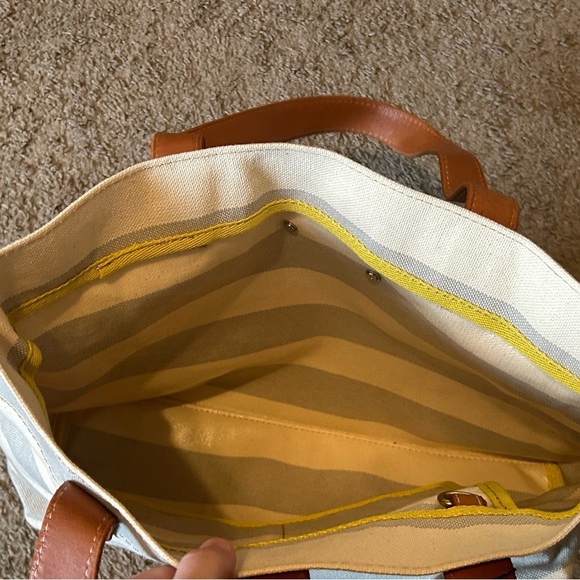 NWT Austin Shopper Gray Stripe Women’s Tote Shoulder Bag Cow Hide Leather Brass - Picture 10 of 12